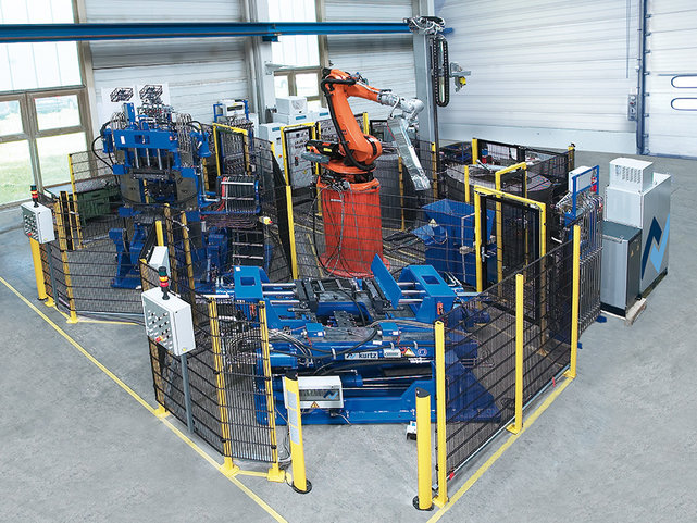 Automated casting with integrated handling Gravity casting cell with robot