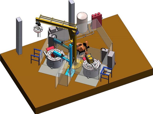Handling for casting lost forms Melting furnace with robot