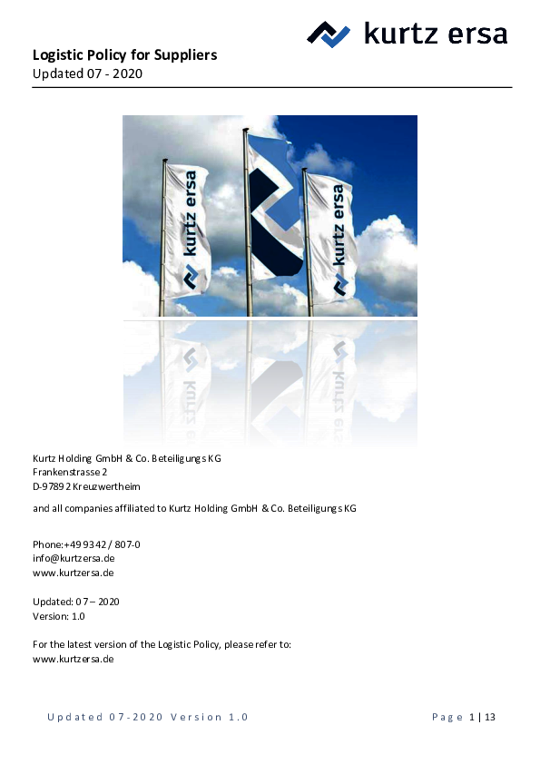 Logistic Policy for Suppliers