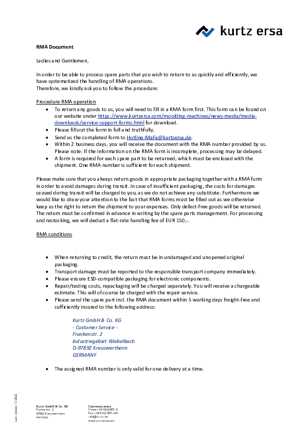 Instructions for processing returns