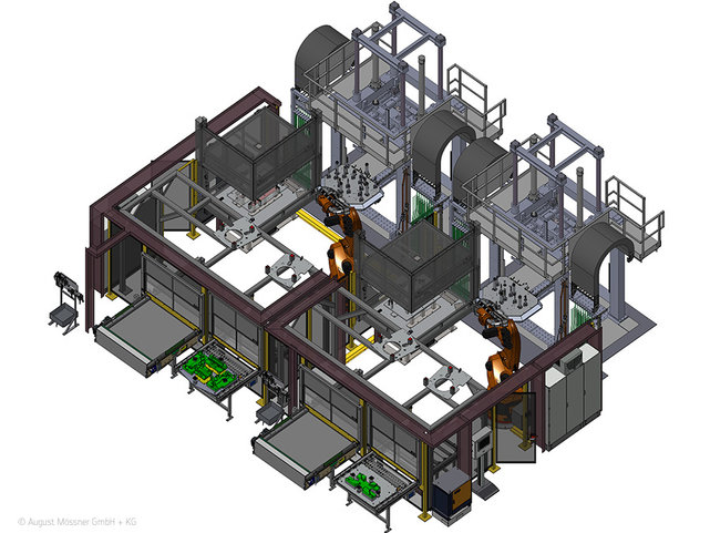 Automation cells from wheel carriers to hollow cast axle carriers Automatic gripper changeover for fast product changes