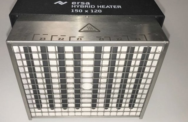 The XL heating head of the Ersa HR 600 XL is suitable for components with an edge length of up to 150 x 120 mm The XL heating head of the Ersa HR 600 XL is suitable for components with an edge length of up to 150 x 120 mm