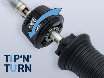 The patented Tip'n'Turn concept enables the tip to be changed in the blink of an eye. Thanks to the bayonet lock, the heating element is kept intact - only the tip is changed; in record time! This saves costs and resources.